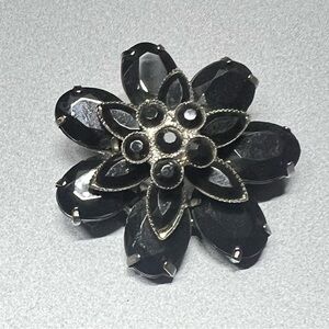 Vintage Black Floral Mourning Brooch